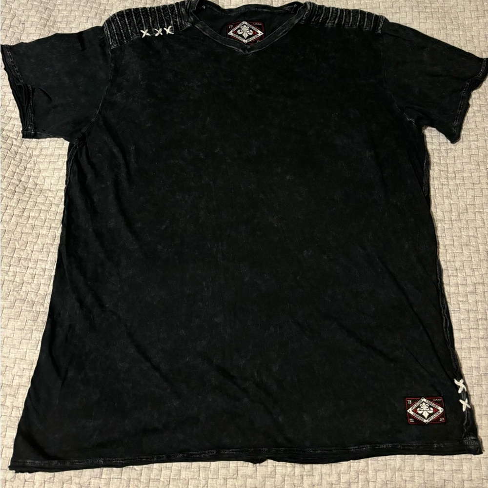 Affliction Black Short Sleeve Graphic Tee with Subtle Distressed Detail